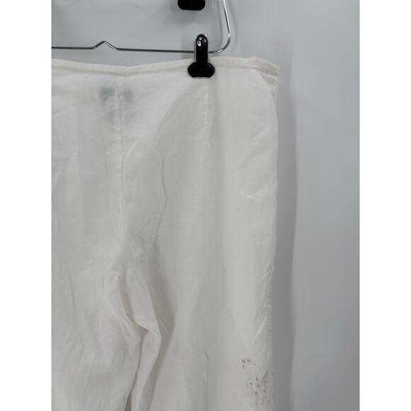 Kaelyn Max Vintage Pants Womens 14 White Canvas Sheer Floral Butterfly Cropped - Picture 9 of 16